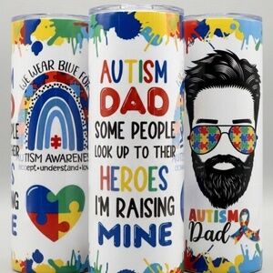 Autism Dad 20oz Skinny Tumbler Awareness Hero Raising Mine Double Sided